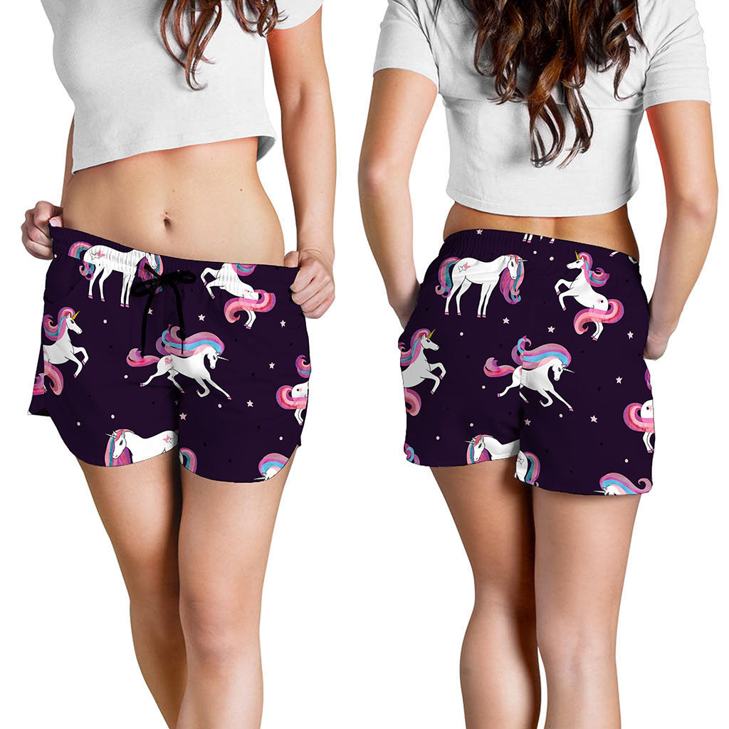 Night Girly Unicorn Pattern Print Women's Shorts