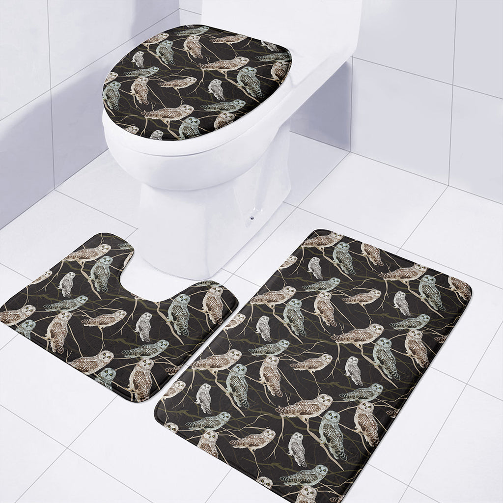 Night Owl Pattern Print 3 Piece Bath Mat Set