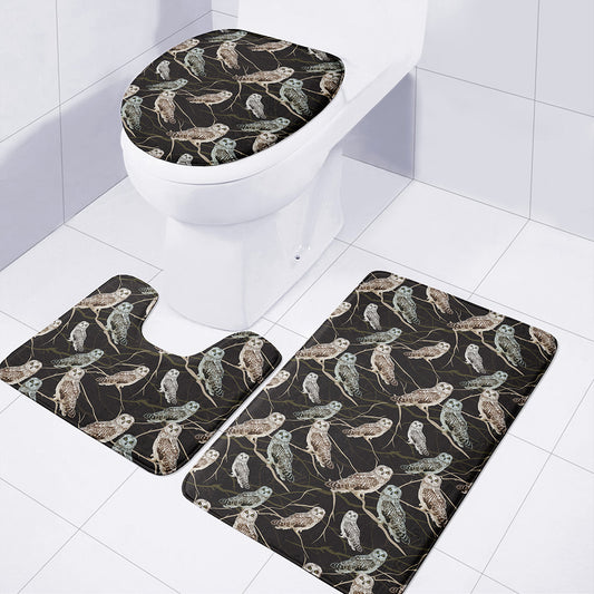 Night Owl Pattern Print 3 Piece Bath Mat Set