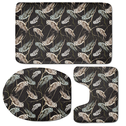 Night Owl Pattern Print 3 Piece Bath Mat Set