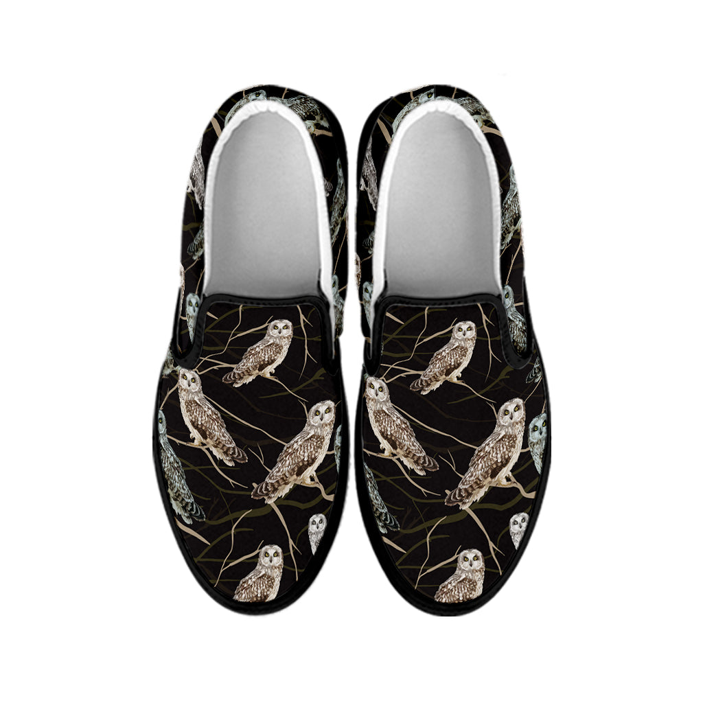 Night Owl Pattern Print Black Slip On Shoes