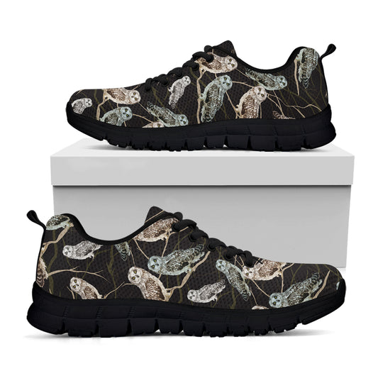 Night Owl Pattern Print Black Sneakers