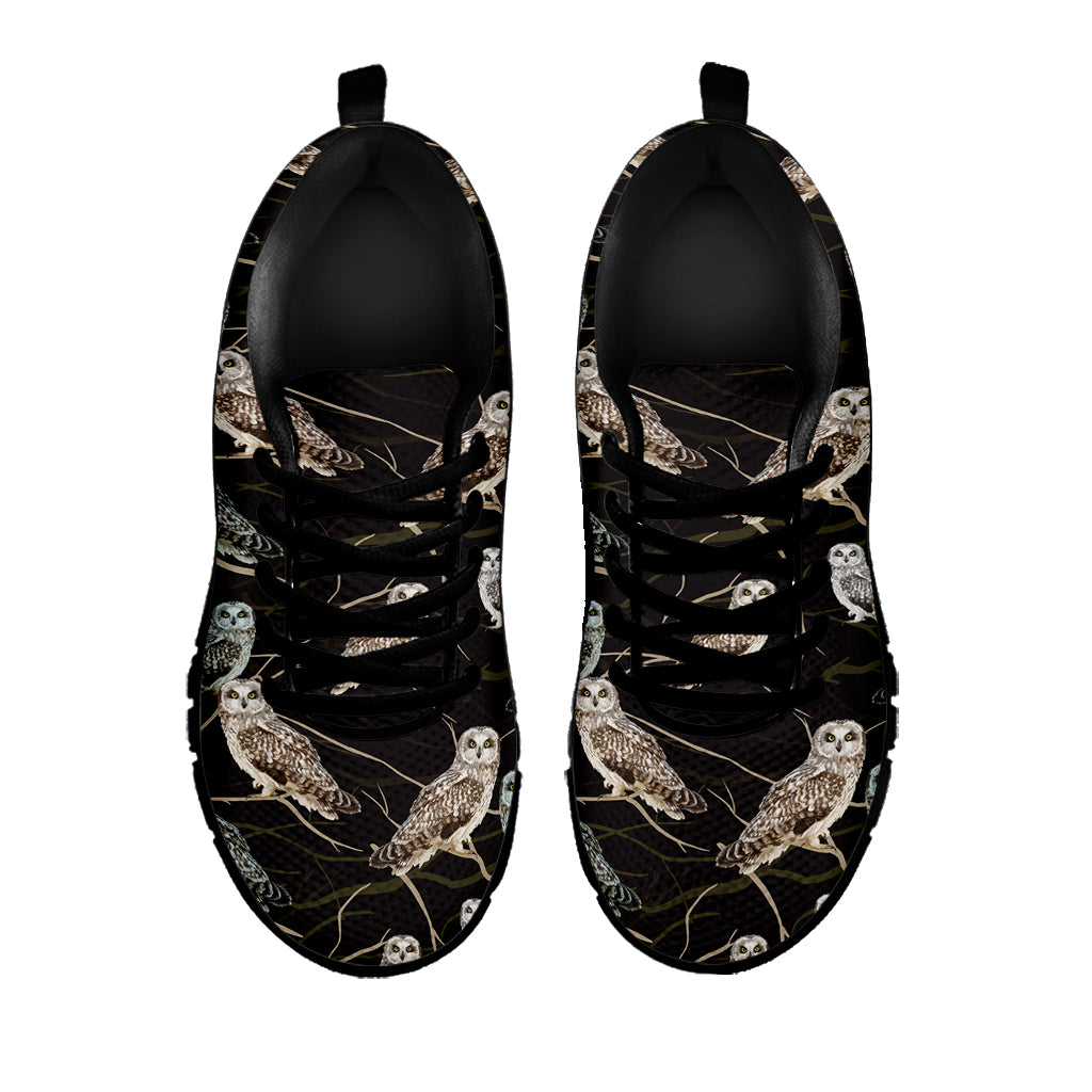 Night Owl Pattern Print Black Sneakers