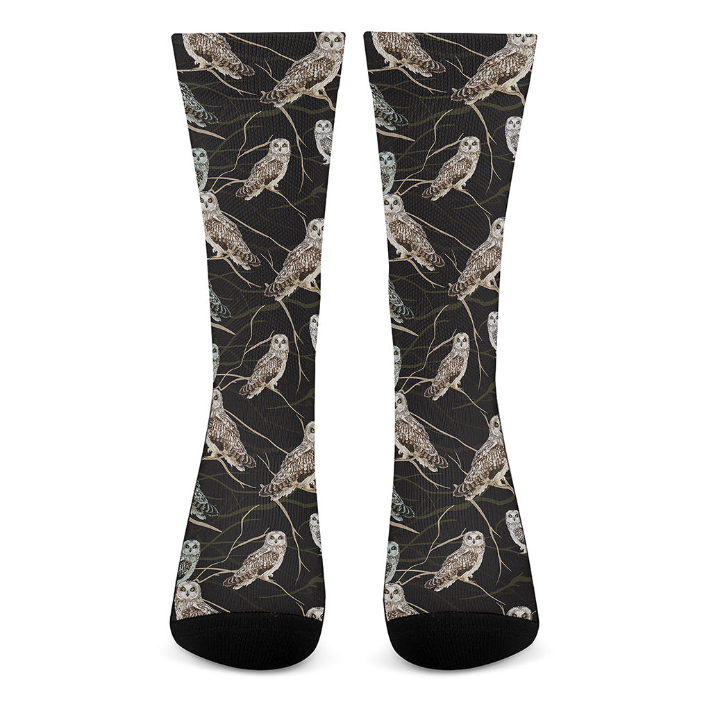 Night Owl Pattern Print Crew Socks