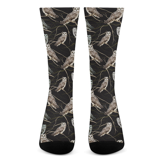 Night Owl Pattern Print Crew Socks