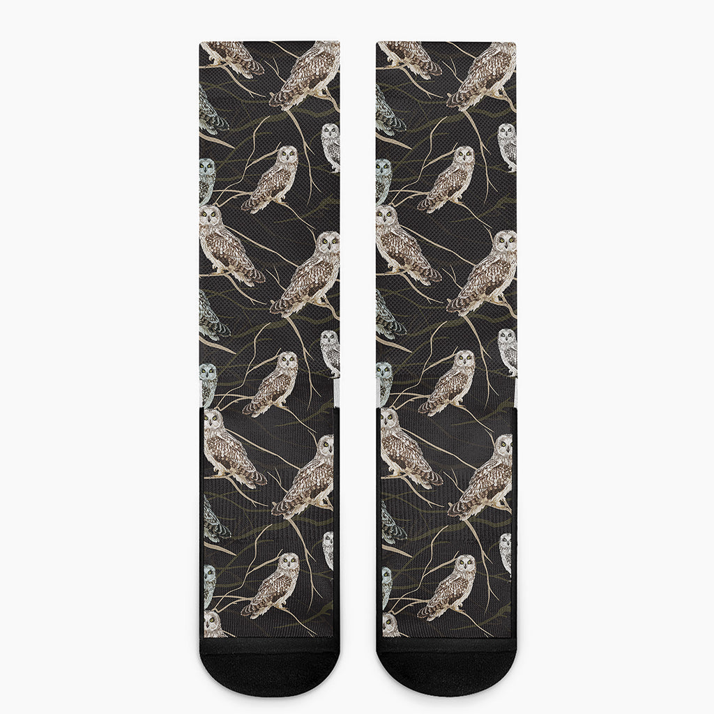 Night Owl Pattern Print Crew Socks