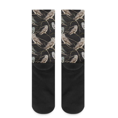 Night Owl Pattern Print Crew Socks