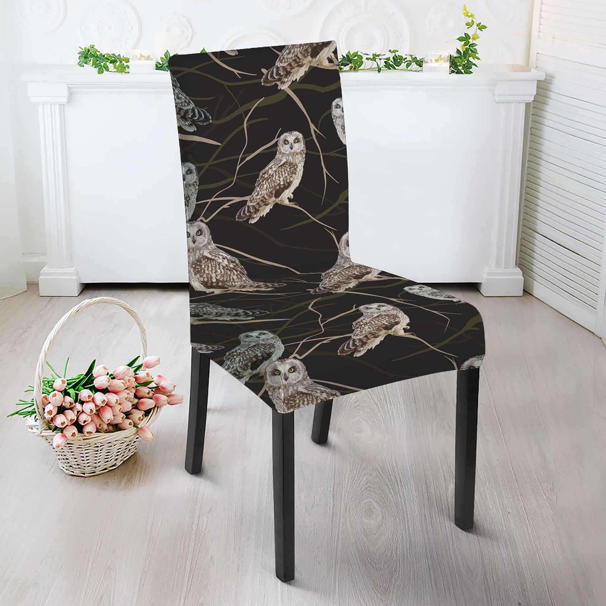 Night Owl Pattern Print Dining Chair Slipcover