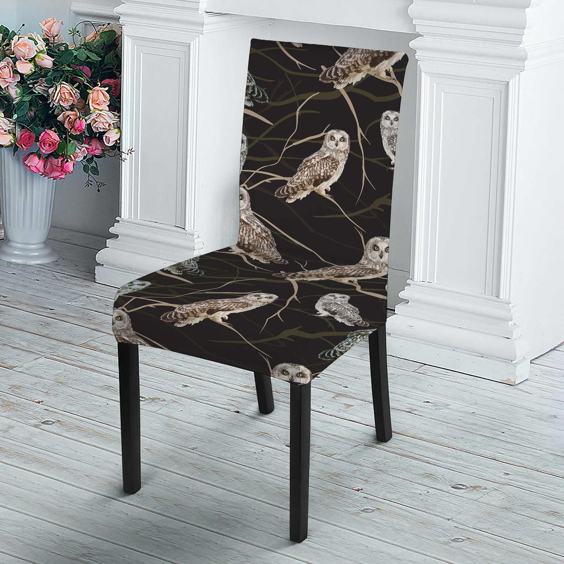 Night Owl Pattern Print Dining Chair Slipcover