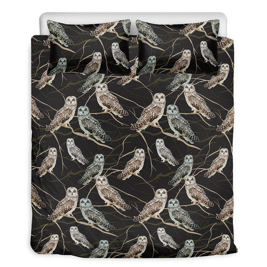 Night Owl Pattern Print Duvet Cover Bedding Set