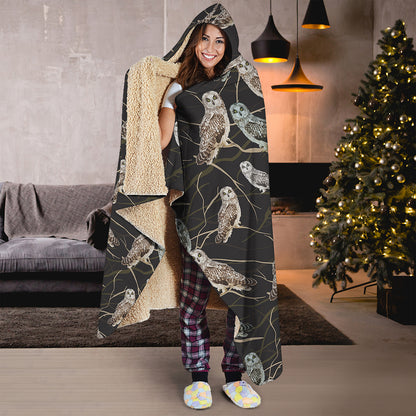 Night Owl Pattern Print Hooded Blanket