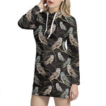 Night Owl Pattern Print Hoodie Dress