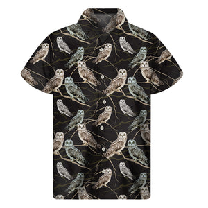 Night Owl Pattern Print Men's Short Sleeve Shirt