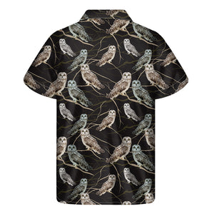 Night Owl Pattern Print Men's Short Sleeve Shirt