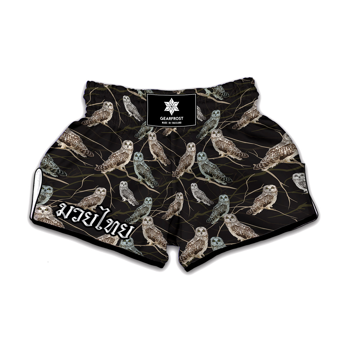 Night Owl Pattern Print Muay Thai Boxing Shorts