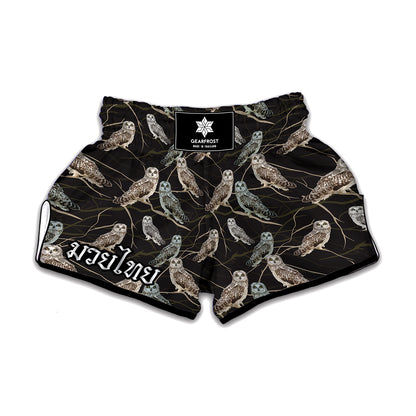 Night Owl Pattern Print Muay Thai Boxing Shorts