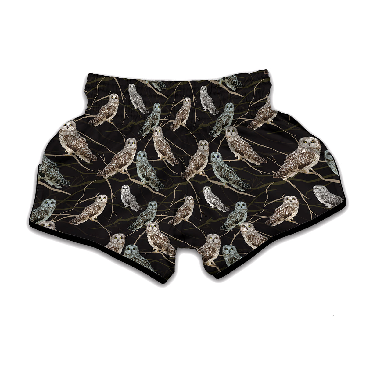 Night Owl Pattern Print Muay Thai Boxing Shorts