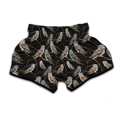 Night Owl Pattern Print Muay Thai Boxing Shorts