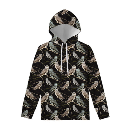 Night Owl Pattern Print Pullover Hoodie
