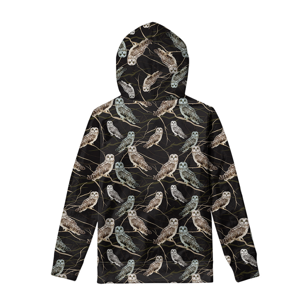 Night Owl Pattern Print Pullover Hoodie
