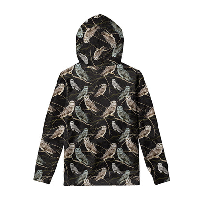 Night Owl Pattern Print Pullover Hoodie