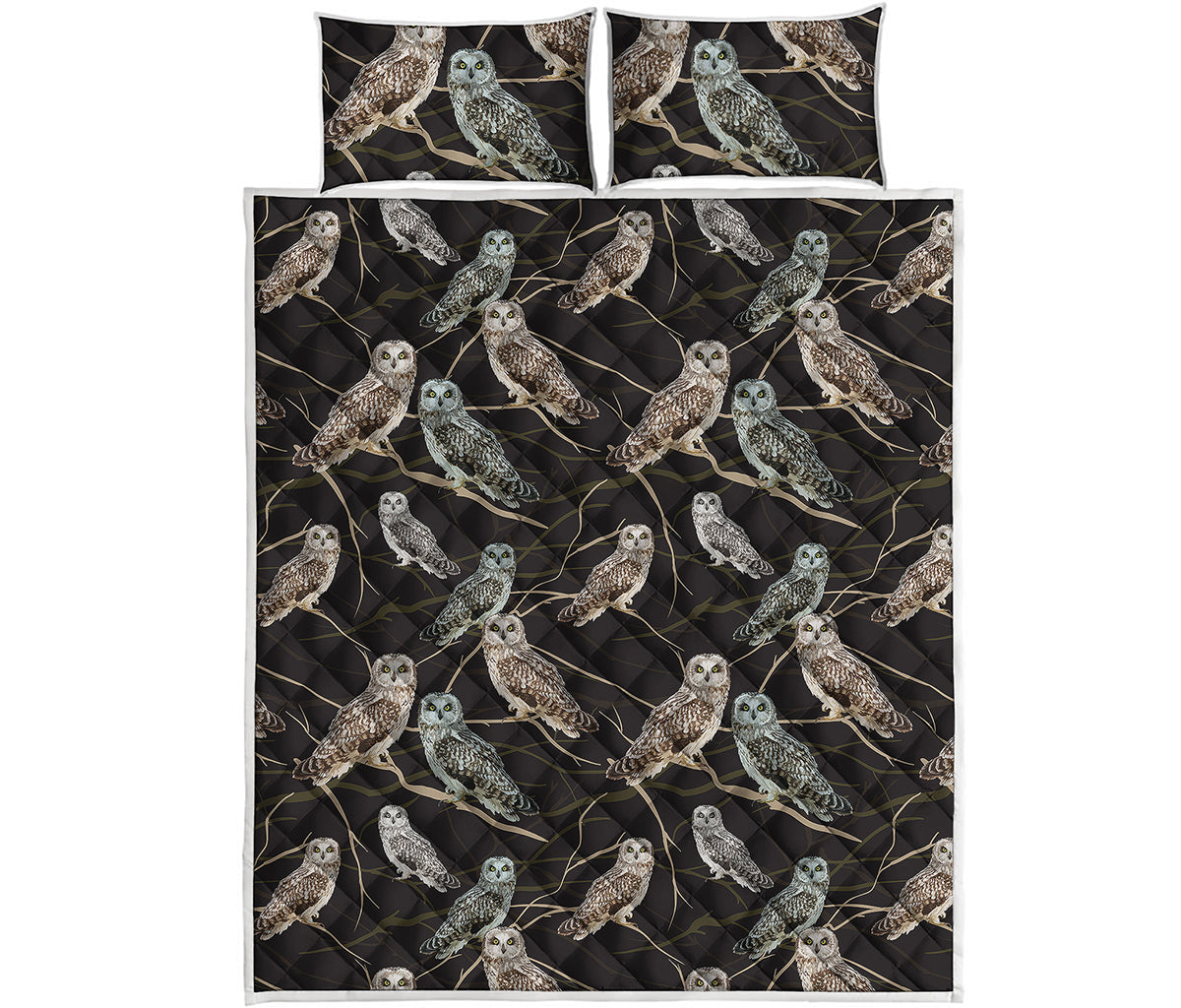 Night Owl Pattern Print Quilt Bed Set