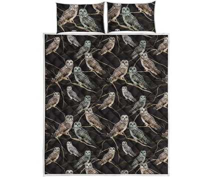 Night Owl Pattern Print Quilt Bed Set