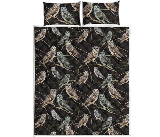 Night Owl Pattern Print Quilt Bed Set