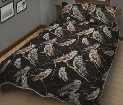 Night Owl Pattern Print Quilt Bed Set