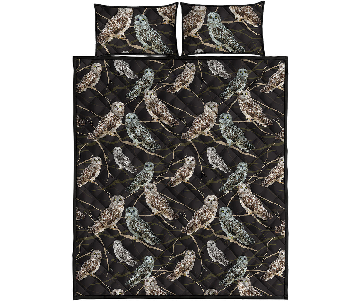 Night Owl Pattern Print Quilt Bed Set