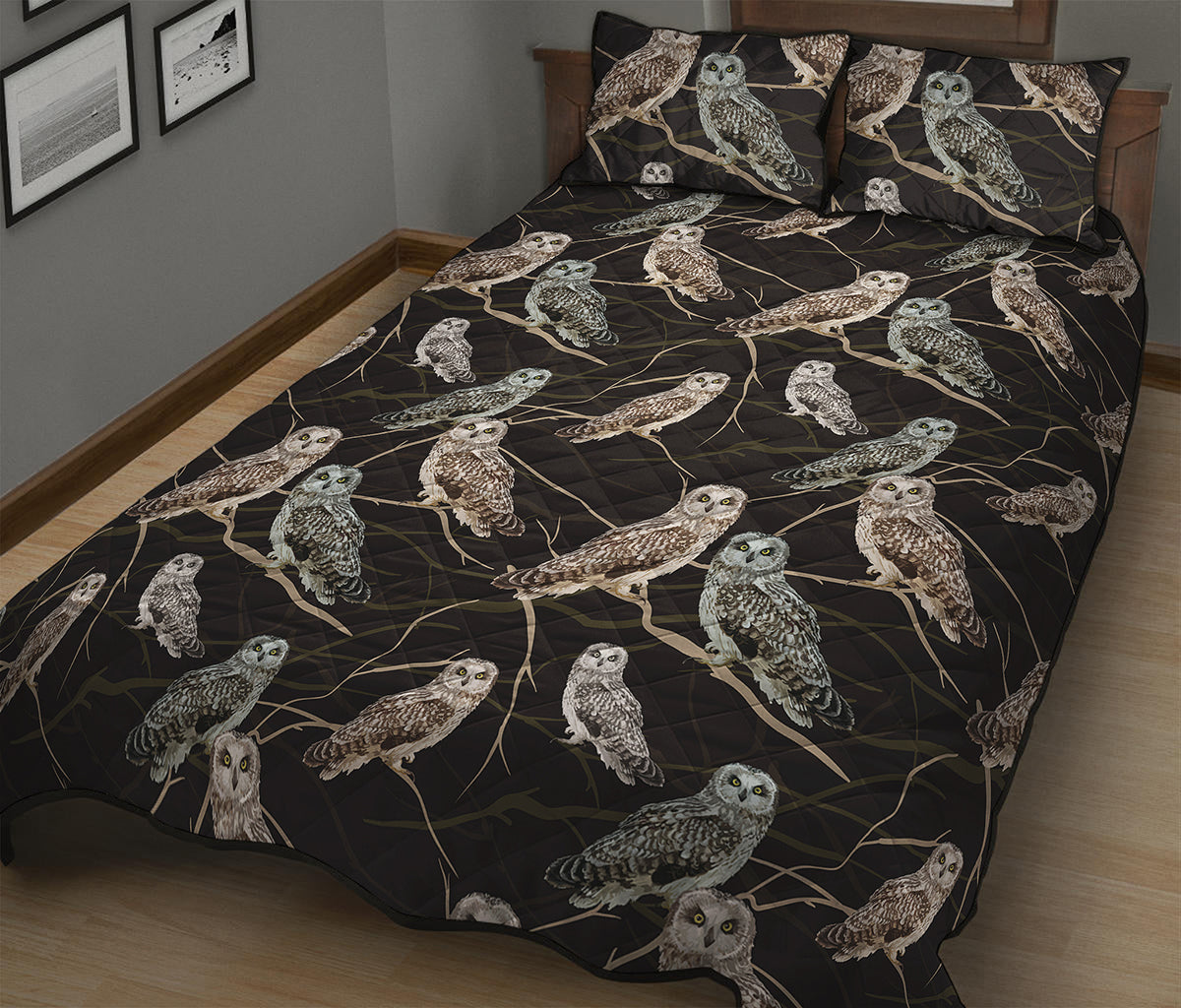 Night Owl Pattern Print Quilt Bed Set