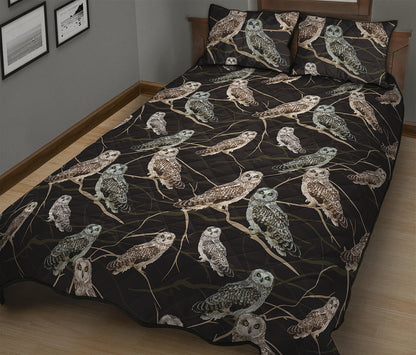 Night Owl Pattern Print Quilt Bed Set
