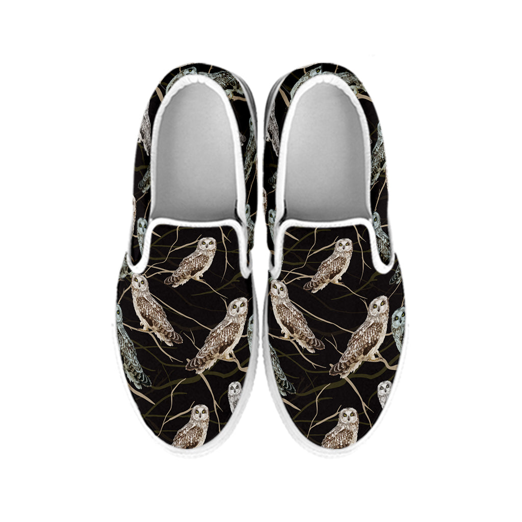 Night Owl Pattern Print White Slip On Shoes