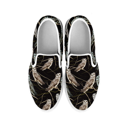 Night Owl Pattern Print White Slip On Shoes