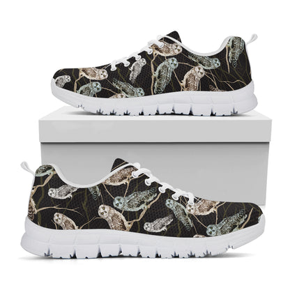 Night Owl Pattern Print White Sneakers