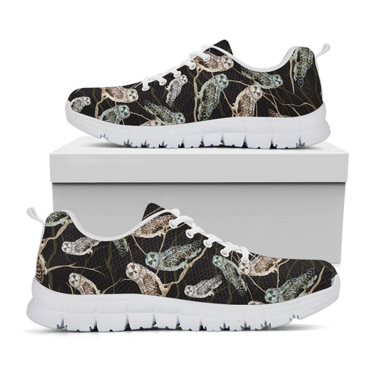 Night Owl Pattern Print White Sneakers
