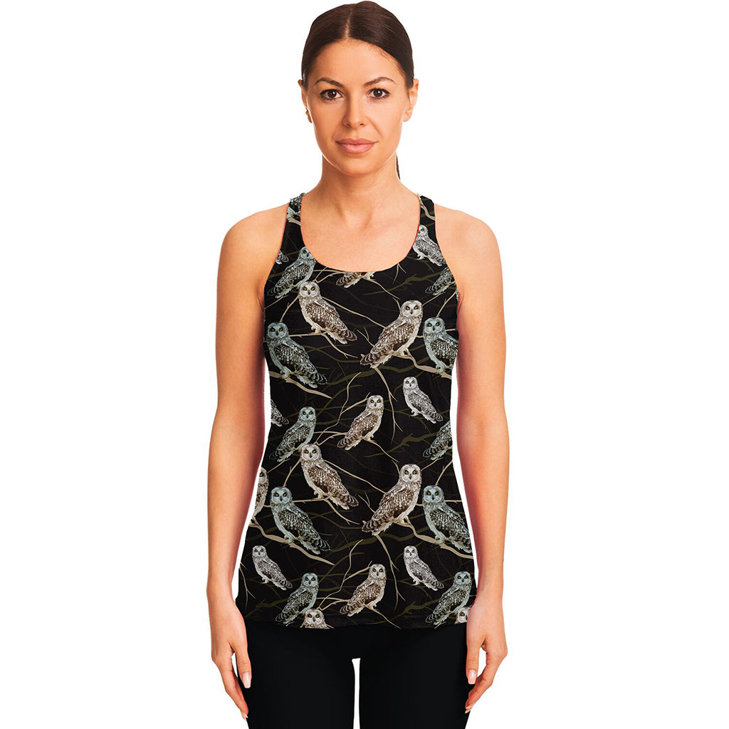 Night Owl Pattern Print Women's Racerback Tank Top
