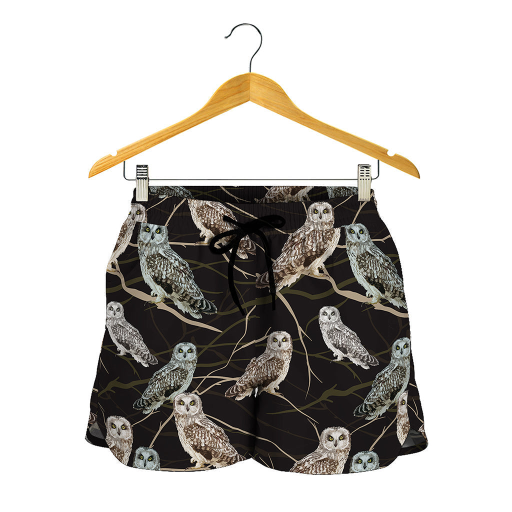 Night Owl Pattern Print Women's Shorts