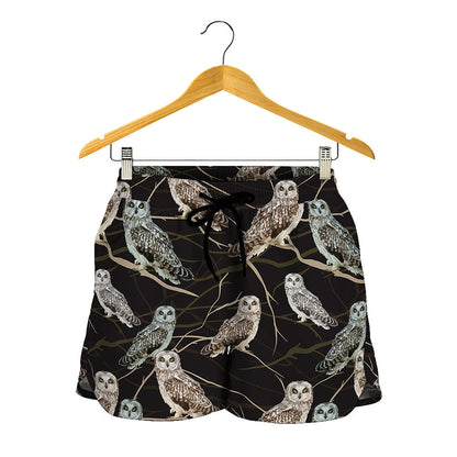 Night Owl Pattern Print Women's Shorts