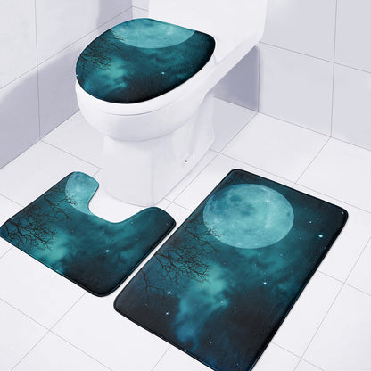 Night Sky And Full Moon Print 3 Piece Bath Mat Set