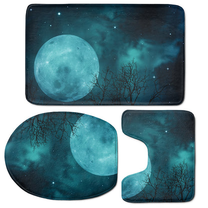 Night Sky And Full Moon Print 3 Piece Bath Mat Set
