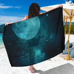 Night Sky And Full Moon Print Beach Sarong Wrap