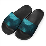 Night Sky And Full Moon Print Black Slide Sandals