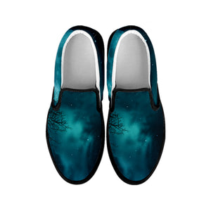 Night Sky And Full Moon Print Black Slip On Shoes