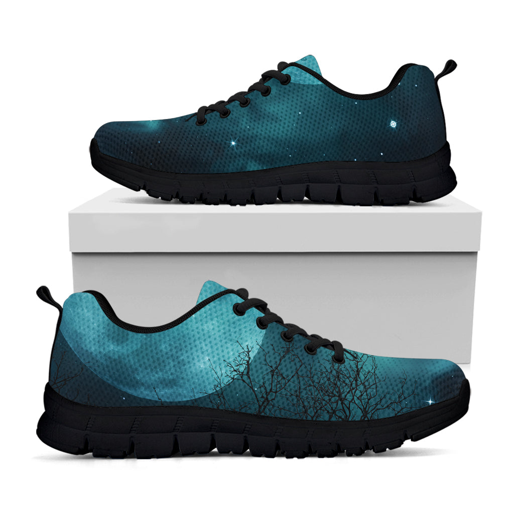 Night Sky And Full Moon Print Black Sneakers