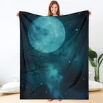 Night Sky And Full Moon Print Blanket