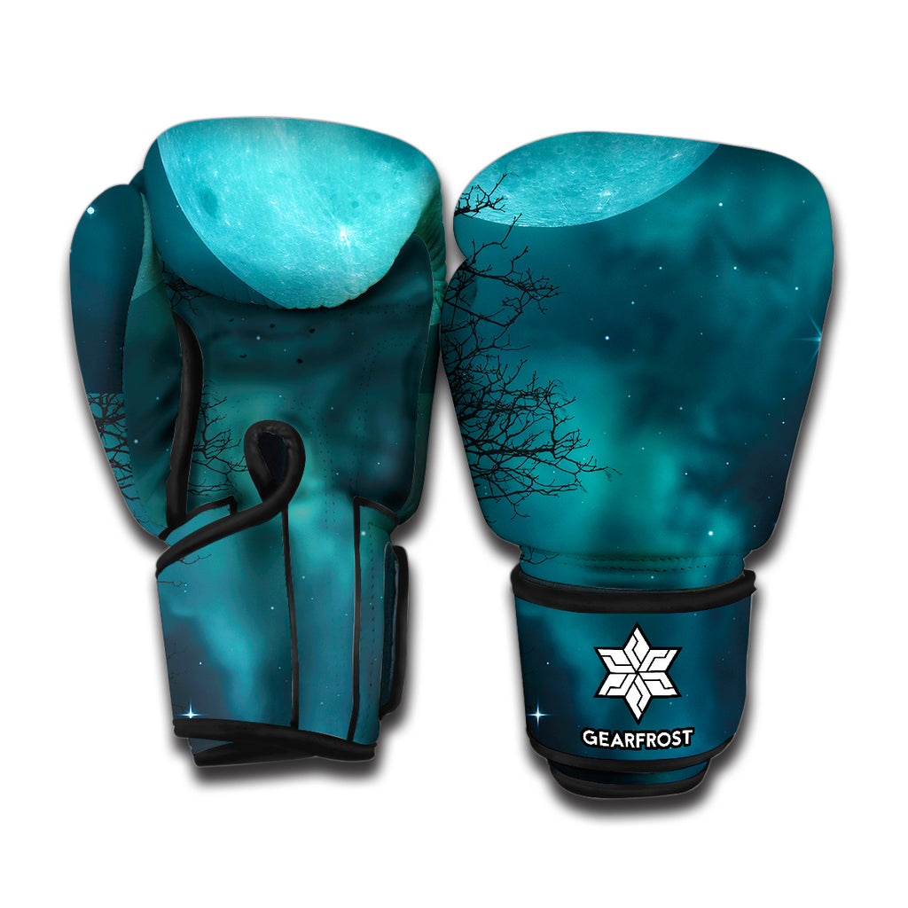 Night Sky And Full Moon Print Boxing Gloves