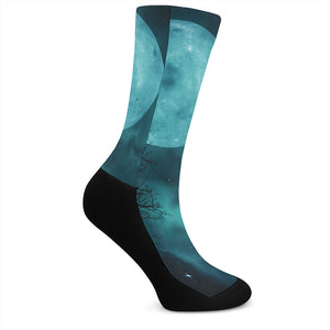 Night Sky And Full Moon Print Crew Socks