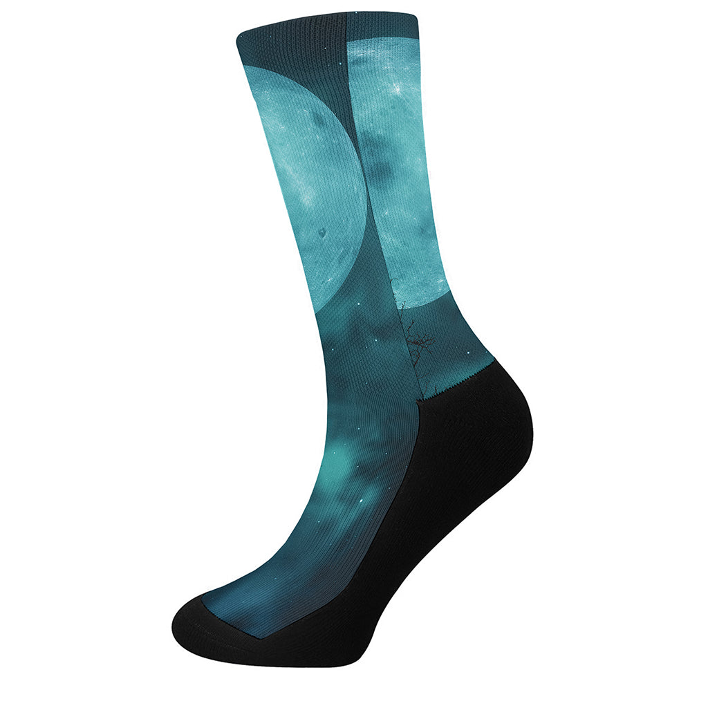 Night Sky And Full Moon Print Crew Socks