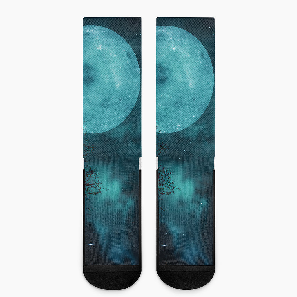 Night Sky And Full Moon Print Crew Socks